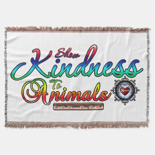 Show Kindness To Animals Rainbow Typography Throw Blanket (Front)