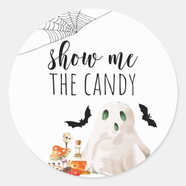Show Me the Candy Watercolor Ghost Classic Round Sticker (Front)