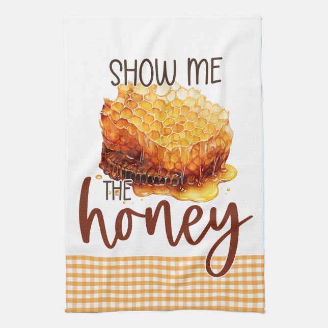 Show me the honey honeycomb yellow gingham kitchen towel (Vertical)