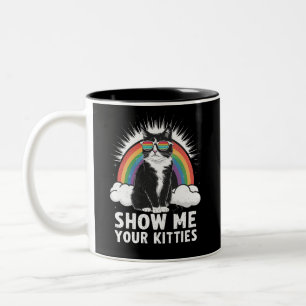 Show Me Your Kitties Funny Lesbian Gay Pride LGBT Two-Tone Coffee Mug
