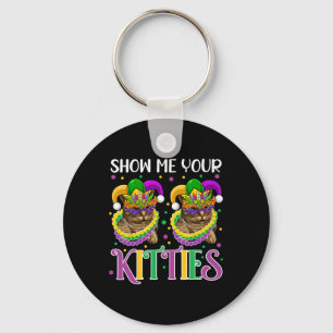 Show Me Your Kitties Mardi Gras Cute Cats Wearing Keychain