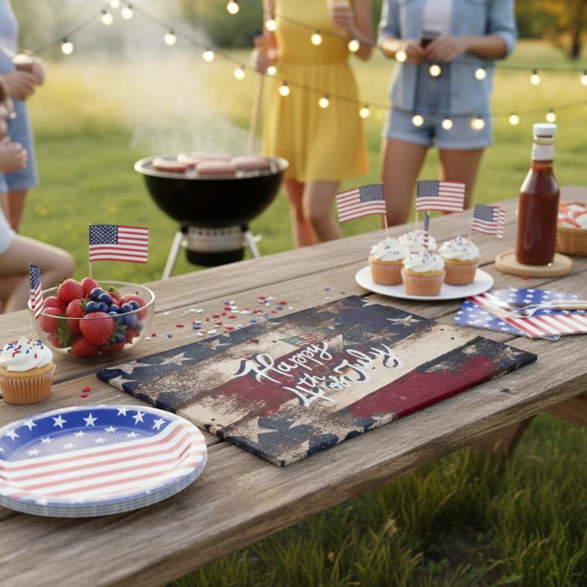 Show Your Stars & Stripes Style 4th of July  Cutting Board (Perfect for BBQs and summer parties, this patriotic cutting board sets the 4th of July vibe.)