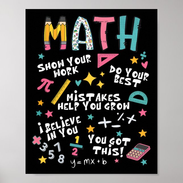 Show Your Work Funny Math Teacher First Day Back T Poster (Front)