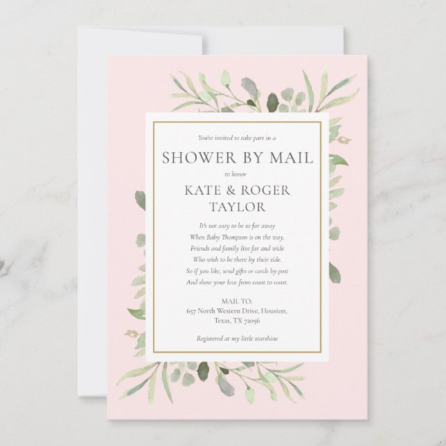 Shower By Mail Baby Shower Pink Greenery  Invitation (Front)
