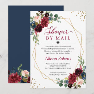 Shower By Mail Burgundy Navy Floral Gold Geometric Invitation