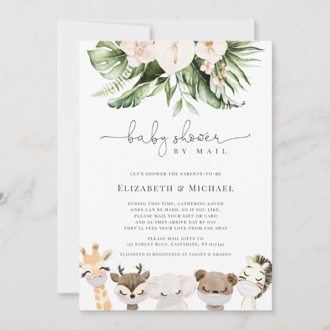 Shower By Mail Masked Baby Safari Animals Invitation (Front)