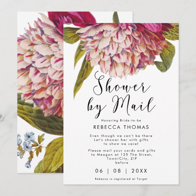 shower by mail pink floral virtual bridal shower invitation (Front/Back)