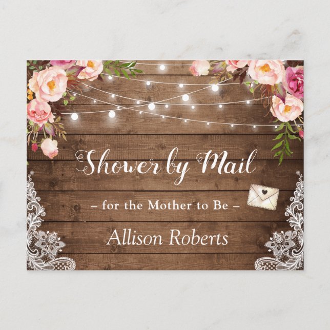 Shower by Mail Rustic Floral Lace String Lights Postcard (Front)
