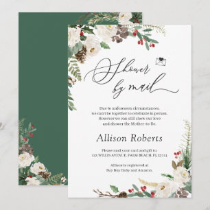 Shower By Mail Script Rustic Winter Floral Leaves Invitation