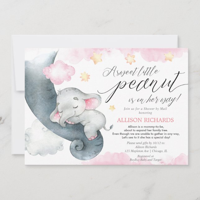 Shower by Mail Sweet little peanut girl pink white Invitation (Front)