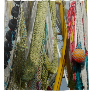 Shower curtain  abstract beach fishing nets