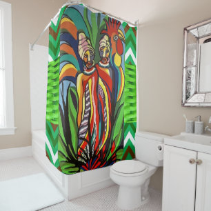 Shower Curtain African Women Parrot