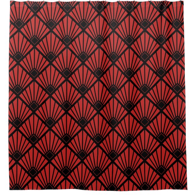 Shower Curtain - Art Deco Fan Black & Red (Front)