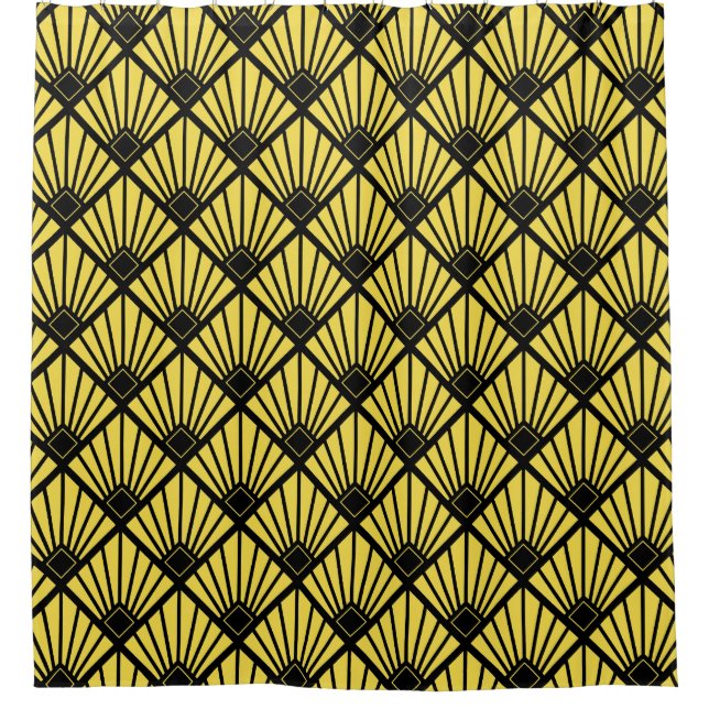 Shower Curtain - Art Deco Fan Black & Yellow (Front)
