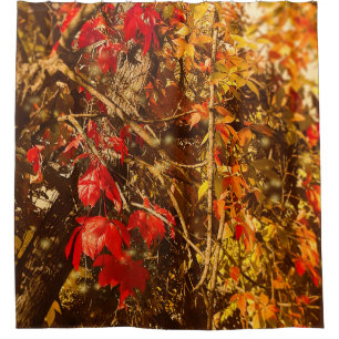 Shower Curtain Autumn Red Yellow Vines