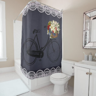 Shower curtain bicycle  flower bike blue