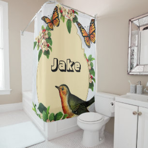 Shower Curtain Bird Butterfly