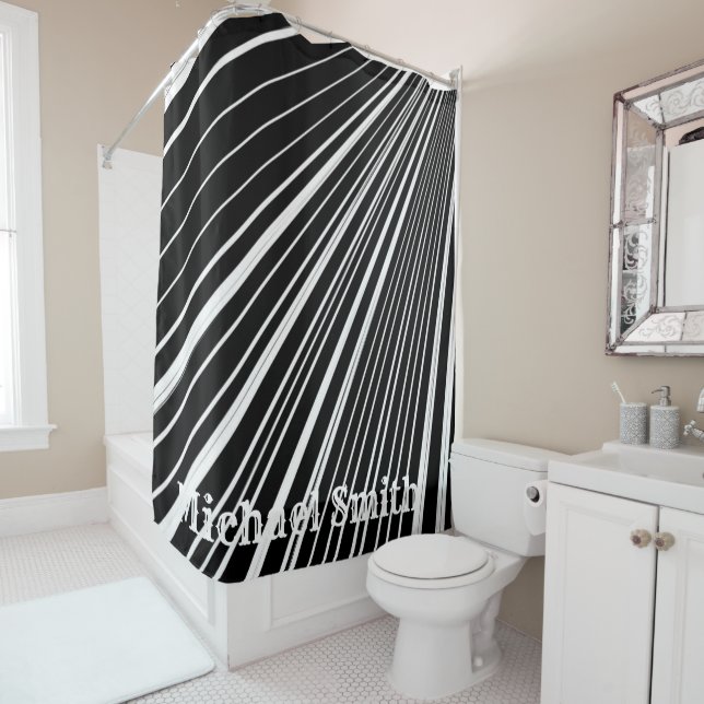Shower Curtain Black and White Stripe (In Situ)
