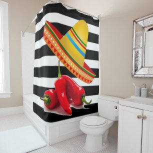 Shower Curtain Black Stripe Mexican Sombrero