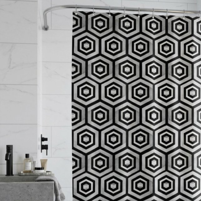 Shower Curtain Black White Hexagon Geometric (Creator Uploaded)