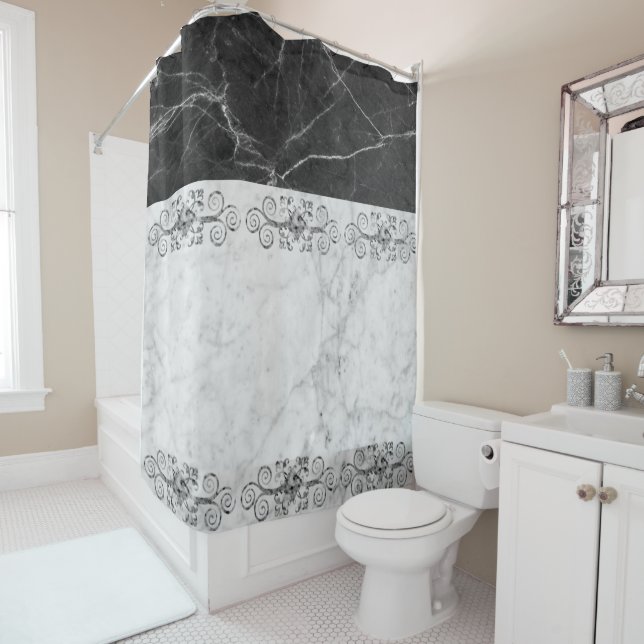 Shower Curtain Black & White Marble (In Situ)