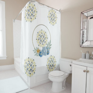 Shower Curtain Blue Floral Mandala