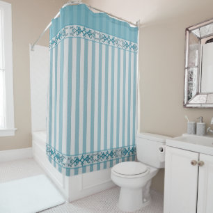 Shower Curtain - Blue/Grey/Stripes - Decorative