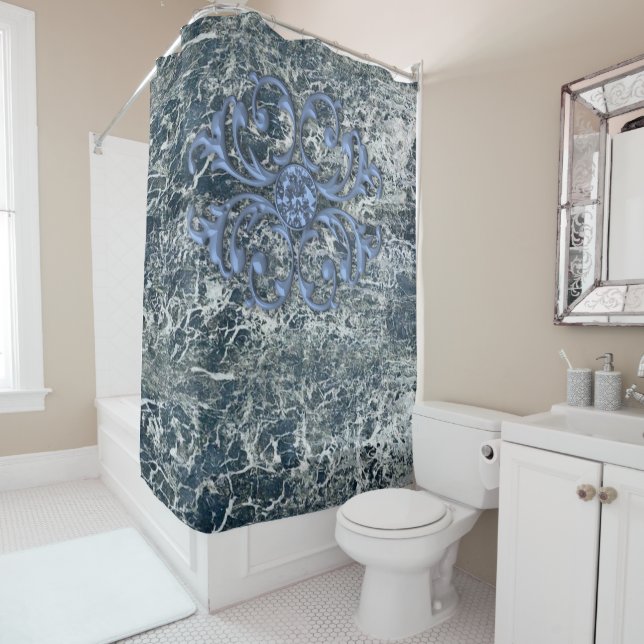 Shower Curtain Blue Marble (In Situ)