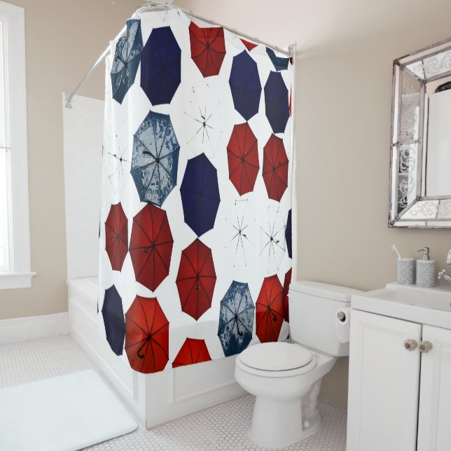 Shower curtain  blue red white umbrellas (In Situ)