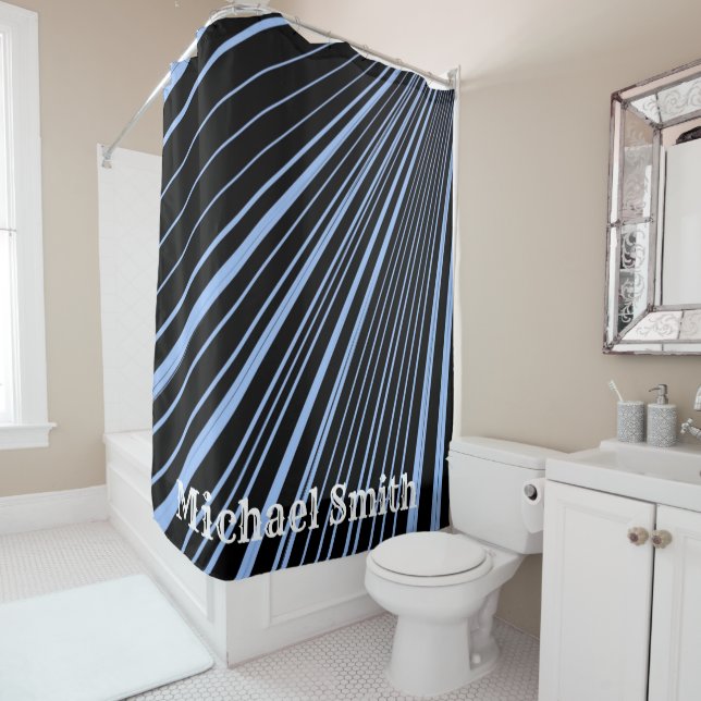 Shower Curtain Blue Stripe (In Situ)