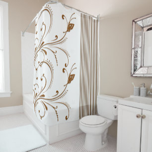Shower Curtain Brown Floral Stripe