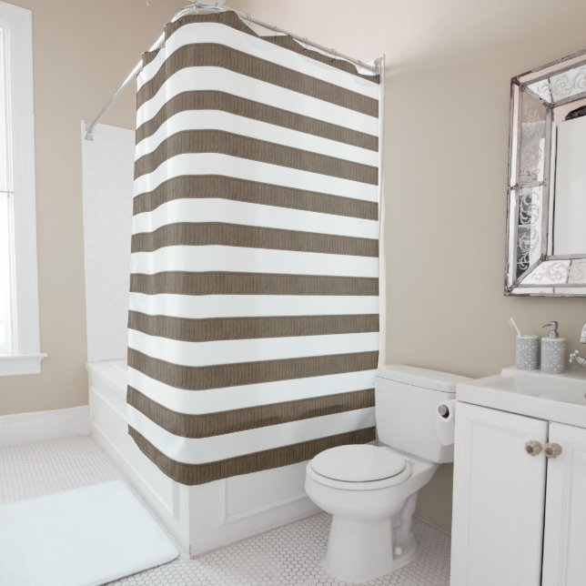 Shower Curtain Brown & White Stripe (In Situ)