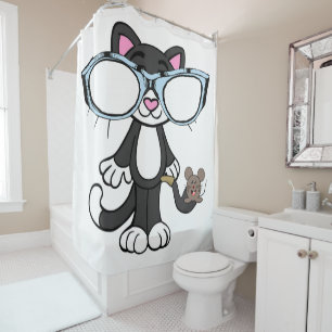 Shower Curtain Cat Kitten Mouse Sunglasses