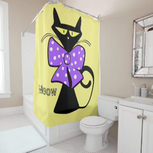 Shower Curtain Cat Purple Bow Polk a dot