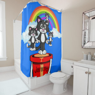 Shower Curtain Cats Rainbow Clouds