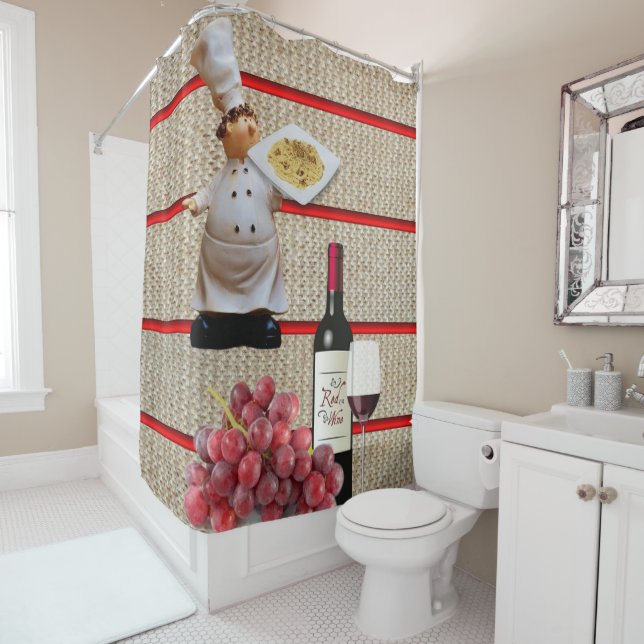 Shower Curtain Chef Wine Pasta Grapes (In Situ)