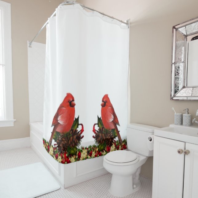Shower Curtain Christmas Birds (In Situ)