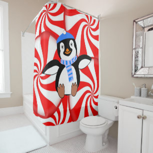 Shower Curtain Christmas Penguin
