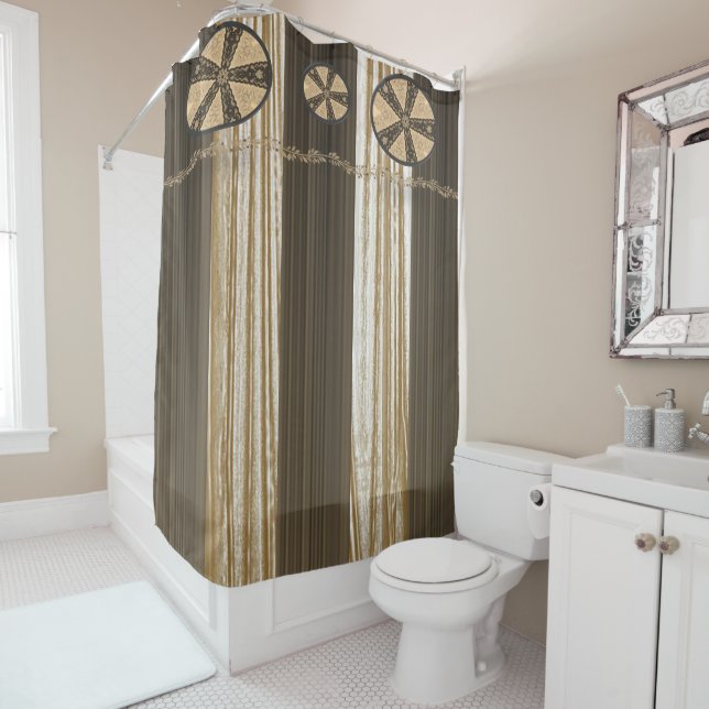 Shower Curtain Circular beige brown stripe  (In Situ)