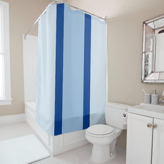 Shower Curtain Classic Plain Light Dark Blue  (In Situ)