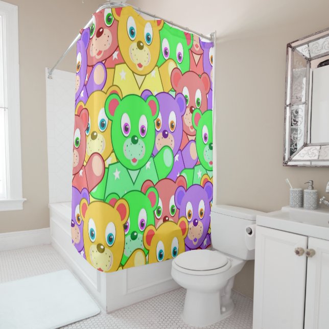 Shower Curtain Colourful Teddy Bears (In Situ)
