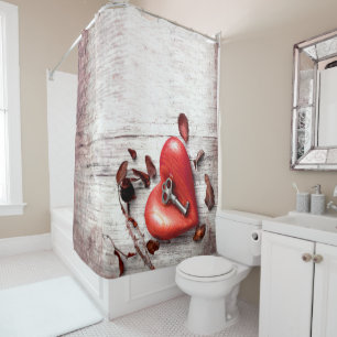 Shower Curtain Country Wood Key to my Heart Rustic