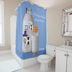 Shower Curtain Cow Milk Blue Vitamin D