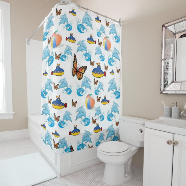 Shower Curtain Dolphins (In Situ)