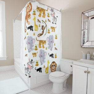 Shower Curtain Elephants Monkey
