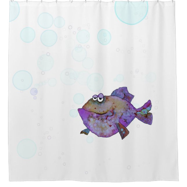 Shower Curtain fish and bubbles (Front)