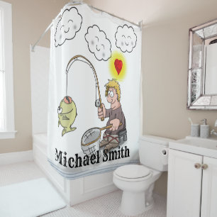 Shower Curtain Fisherman Fishing Fish Clouds