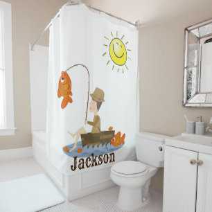 Shower Curtain Fisherman Fishing Fish Sun Boat