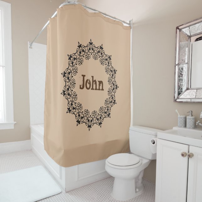 Shower Curtain Floral Black Monogram (In Situ)