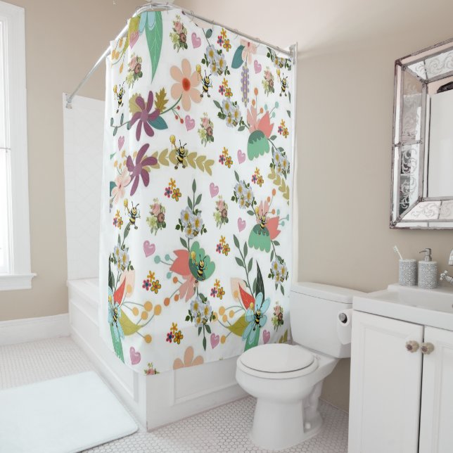 Shower Curtain Floral Bumblebee (In Situ)